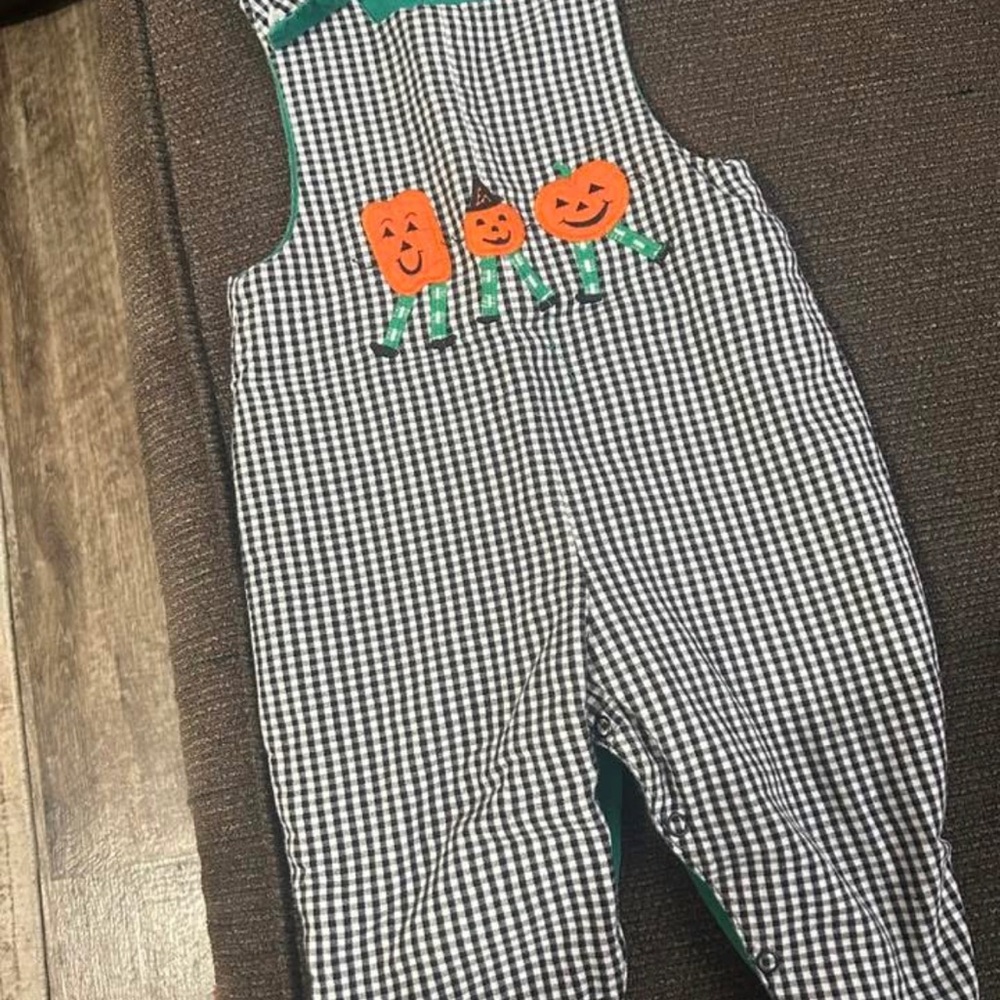 Kids Gingham Bodysuit with Pumpkin Characters (Reversible)